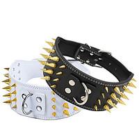 Cat / Dog Collar Adjustable/Retractable / Studded Rock / Music Black / White PU Leather