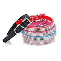 Cat / Dog Collar Adjustable/Retractable / Rhinestone Solid Red / Black / Blue / Pink PU Leather