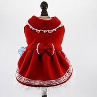 Cat Dog Dress Dog Clothes Winter Spring/Fall Bowknot Cute Holiday Fashion Red Blue