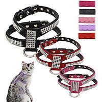 cat dog harness leash adjustableretractable rhinestone red black green ...