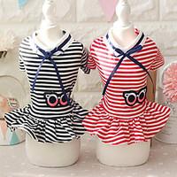 Cat Dog Dress Red Black Dog Clothes Summer Spring/Fall Stripe Cute Fashion Casual/Daily