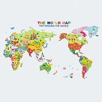 cartoon animals world map childrens bedroom wall stickers fashion remo ...