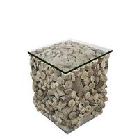 Caspian Solace Natural Driftwood and Glass Sidetable