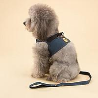 Cat Dog Harness Leash Adjustable/Retractable Training Solid Blue Fabric