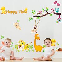 cartoon zoo family owl tiger happy time wall stickers childrens room w ...