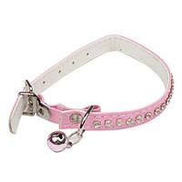 Cat Dog Collar Adjustable/Retractable With Bell Solid Rhinestone Black White Blue Pink PU Leather