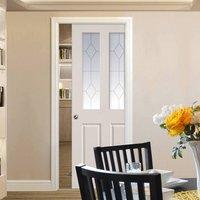 Canterbury White Single Pocket Door - Etched Glass