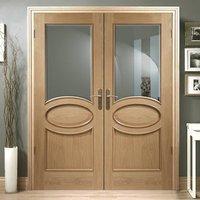 Calabria Oak Panel Door Pair with Bevelled Clear Safe Glass