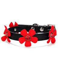 cat dog collar adjustableretractable solid rhinestone flower red black ...