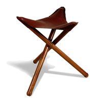 Campaign Teak and Leather Stool