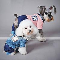 Cat Dog Clothes/Jumpsuit Blue Pink Dog Clothes Winter Spring/Fall Plaid/Check Casual/Daily
