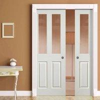 Canterbury White Double Pocket Doors - Clear Glass