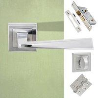 California Status Bathroom Lever on Square Rose - Satin Chrome Handle Pack