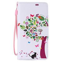 cat and tree painted pu phone case for huawei p8 litep8
