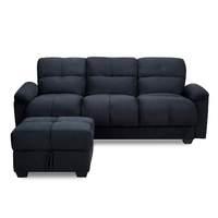Cate Fabric 3 Seater Sofa Bed with Ottoman Black