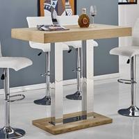 Caprice Bar Table Rectangular In Oak And Stainless Steel Support
