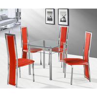 Callisto Glass Dining Table With 2 Red Deluxe Dining Chairs