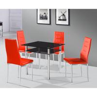 Callisto Glass Dining Table With 4 Red Nova Dining Chairs