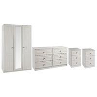 calando 3 door wardrobe 6 drawer wide chest and 2 x 3 drawer bedside s ...