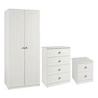 Calando 2 Door Wardrobe 4 Drawer Chest and 2 Drawer Bedside Set Cream