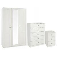 Calando 3 Door Mirrored Wardrobe, 5 Drawer Chest and 3 Drawer Bedside Cream