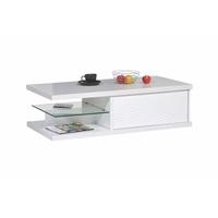 Carmen Coffee Table In White Gloss With 1 Drawer And Glass Shelf