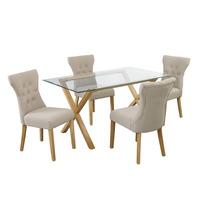 cassio glass dining table and 4 naples dining chairs