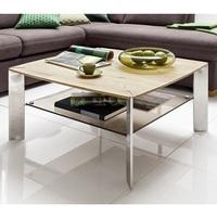 Camilla Wooden Coffee Table Square In Knotty Oak With Metal Legs