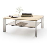 Camilla Wooden Coffee Table In Knotty Oak With Metal Legs