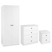 calando 2 door wardrobe 4 drawer chest and 2 drawer bedside set white