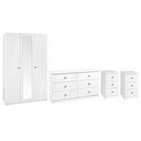 Calando 3 Door Wardrobe 6 Drawer Wide Chest and 2 x 3 Drawer Bedside Set White