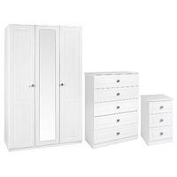 Calando 3 Door Mirrored Wardrobe, 5 Drawer Chest and 3 Drawer Bedside White