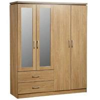 Carlo 4 Door 2 Drawer Wardrobe with Mirrors in Oak Vaneer