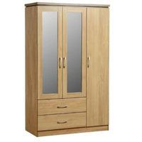 Carlo 3 Door 2 Drawer Wardrobe with Mirrors in Oak Vaneer