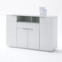 Canberra Highboard In Glass Top And White High Gloss With 4 Door