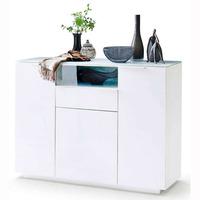 Canberra Wide Shoe Cabinet In Glass Top And White High Gloss