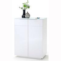 Canberra Shoe Cabinet In Glass Top And White High Gloss