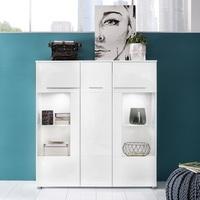 Callum Highboard In White With High Gloss Fronts And LED