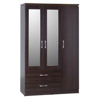Carlo 3 Door Wardrobe In Walnut With 2 Drawers And Mirrors