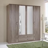 Candice Mirrored Wardrobe In Montana Oak And Chrome With 4 Doors