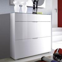 California High Gloss Shoe Cabinet In White With Grey Gloss Top