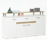 Calvi Wooden Sideboard In White And Brushed Oak With 4 Doors