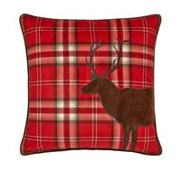 Catherine Lansfield 43 x 43 cm 100 Percent Poly Velvet Tartan Stags Cushion, Red