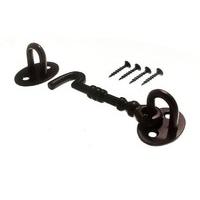 cabin hook and eye 100mm 4 inch black antique with screws pack of 3 