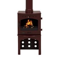 Carron Red Enamel 4.7kW Multifuel Stove With Log Store