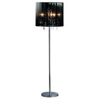 Calice Floor Lamp Chrome Effect with Crystal Glass Droplets Black String Shade