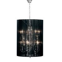 Calice Chandelier 10 Arm Chrome Effect with Crystal Glass Droplets Black String Shade