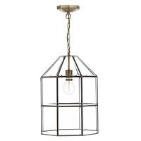 CAC0175 Cachette 1 Light Ceiling Pendant in Matt Antique Brass with faceted glass panels