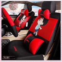 Car Seat Cushion Car Ceat Cushion Cets Of Family Car Cartoon Cute Ice Silk Cloth Material Black And Red