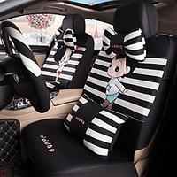 Car Seat Cushion Car Ceat Cushion Cets Of Family Car Cartoon Cute Ice Silk Cloth Material---Black And White Strip-219